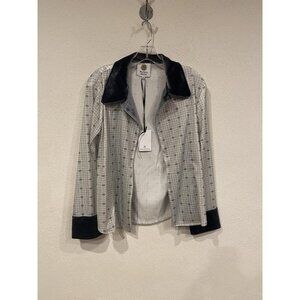Maison Riche Jacket Womens XS Gray Sequin Plaid Velvet Collar Cuffs Long Sleeve